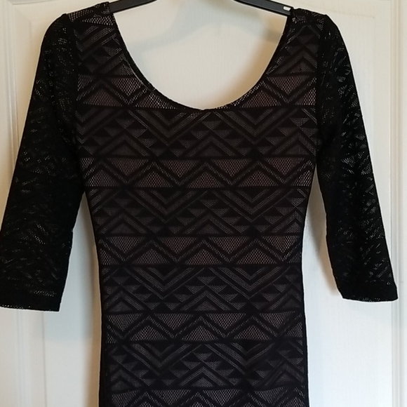 Xhileration 3/4 Sleeve Black Illusion Dress - Picture 2 of 5
